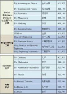 2018-2019学年英国部分专业学费